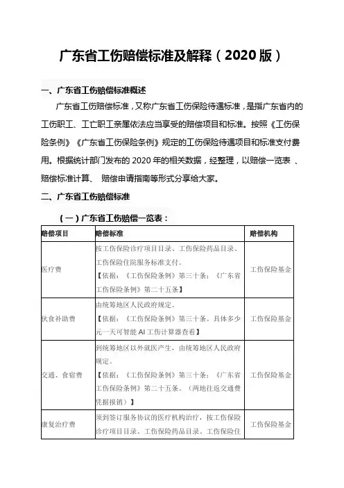 广东省工伤赔偿标准及解释