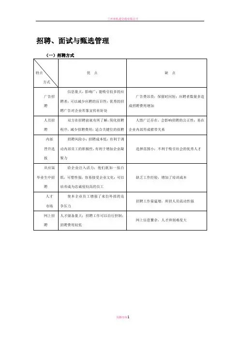 招聘面试流程及相关表格