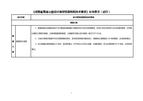 河南省高速公路设计指导性原则和技术要求补充条文