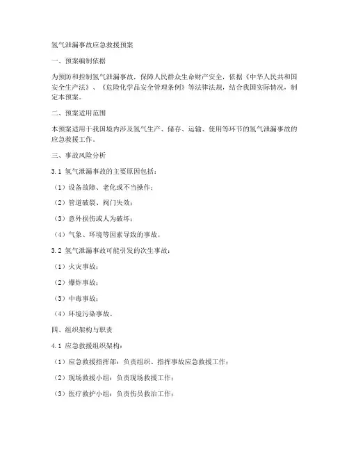 氢气泄漏事故应急救援预案