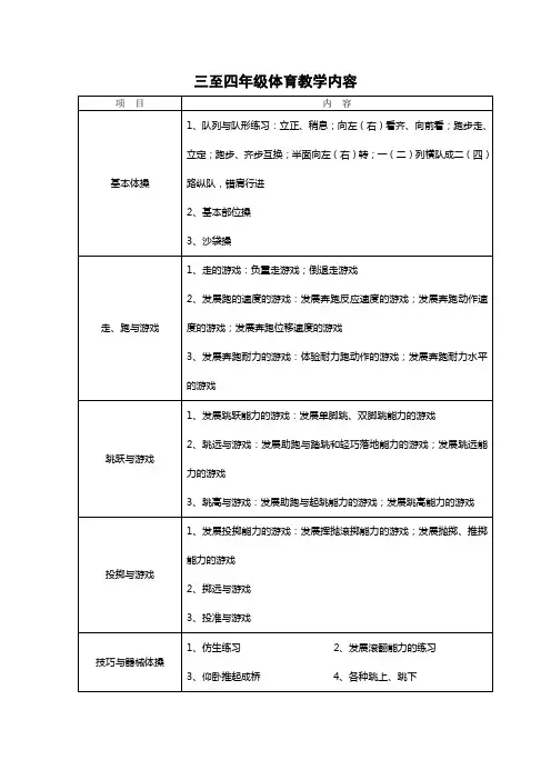 小学体育水平二教学内容 -完整获奖版