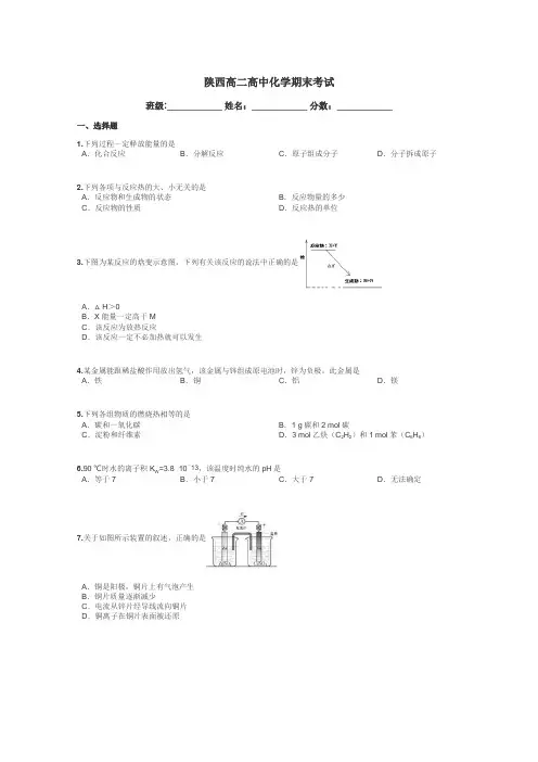 陕西高二高中化学期末考试带答案解析
