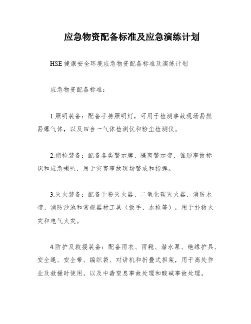 应急物资配备标准及应急演练计划