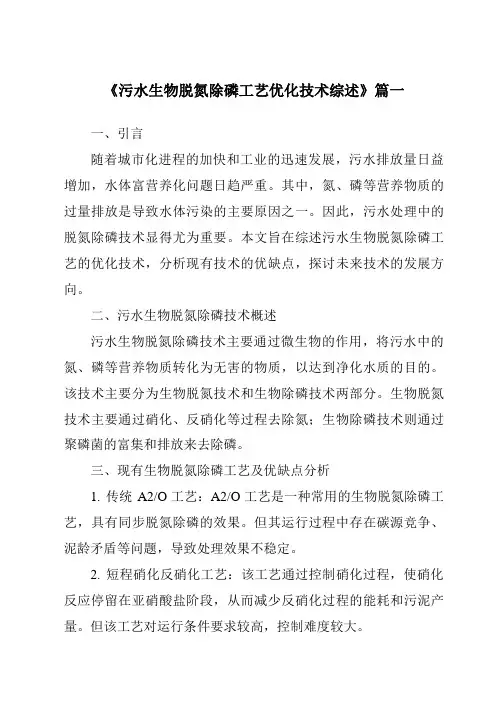 《2024年污水生物脱氮除磷工艺优化技术综述》范文