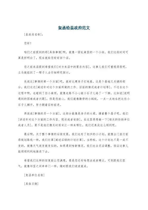 复函给县政府范文