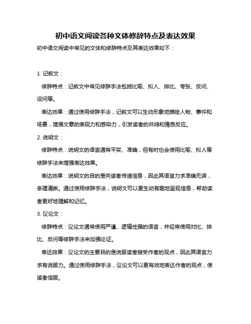 初中语文阅读各种文体修辞特点及表达效果
