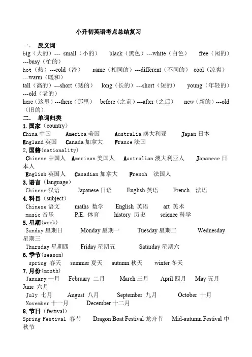 小升初英语考点总结复习