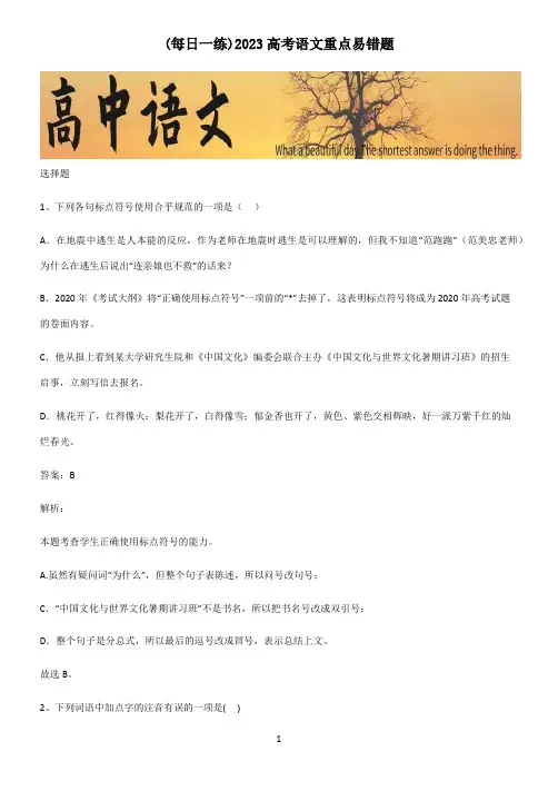 2023高考语文重点易错题