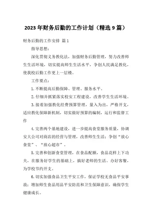 2023年财务后勤的工作计划(精选9篇)