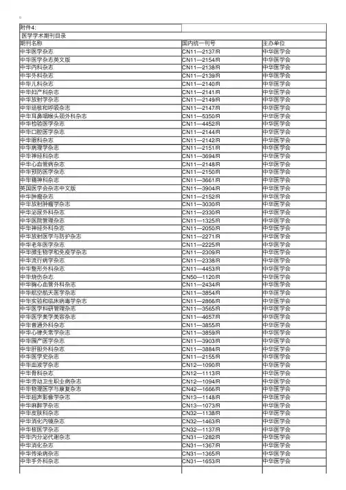 2016年医学系列杂志和可视同医学系列杂志目