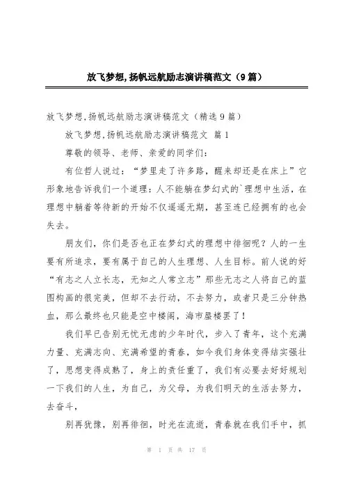 放飞梦想,扬帆远航励志演讲稿范文(9篇)