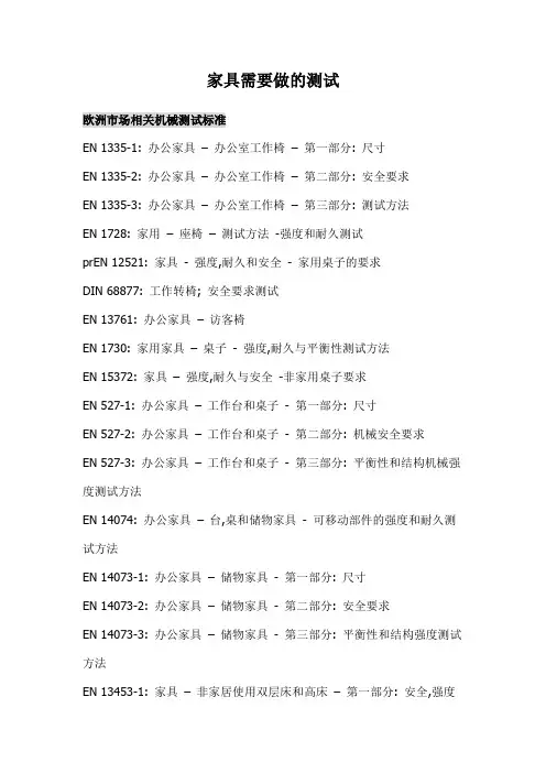 欧盟家具需要做的测试