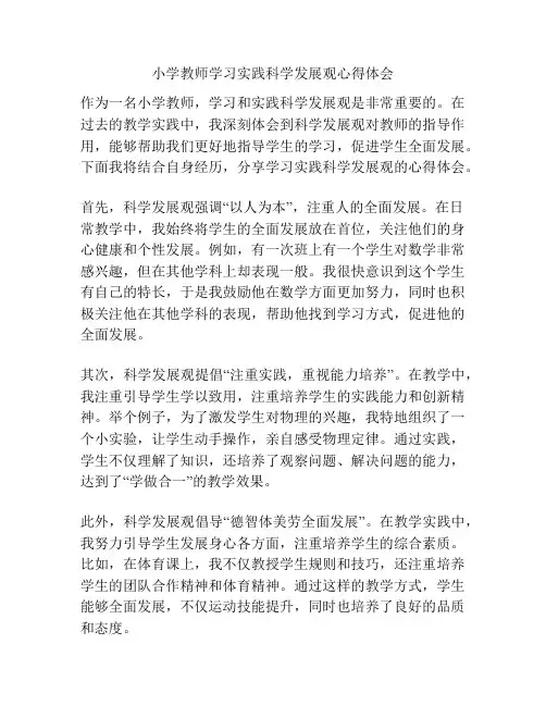 小学教师学习实践科学发展观心得体会