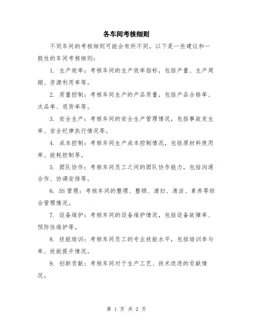 各车间考核细则