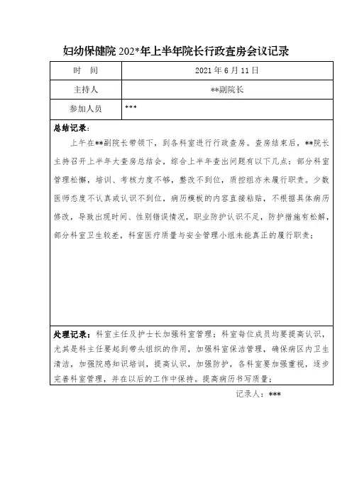 医院院长行政查房会议记录