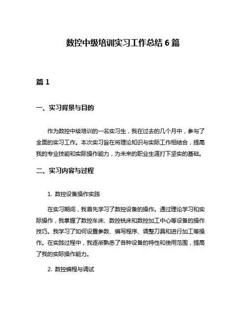 数控中级培训实习工作总结6篇