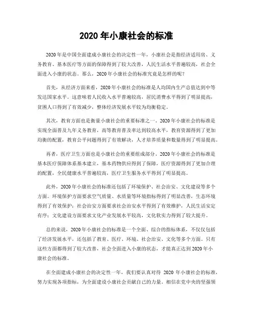 2020年小康社会的标准