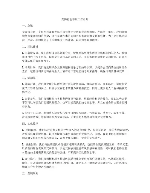 龙狮协会年度工作计划