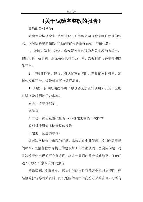 《关于试验室整改的报告》