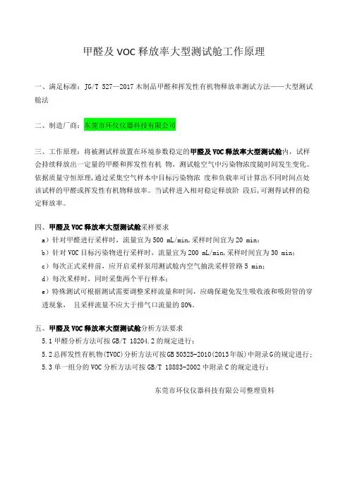 甲醛及VOC释放率大型测试舱工作原理