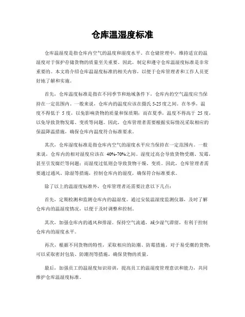 仓库温湿度标准