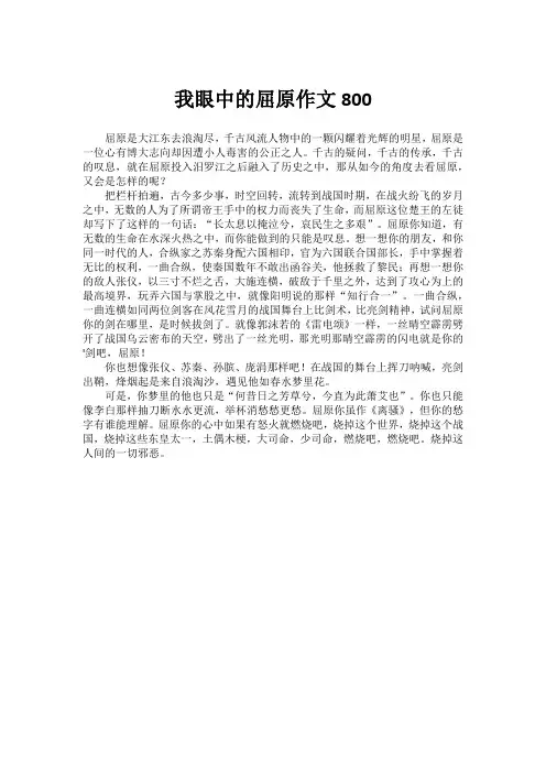 我眼中的屈原作文800