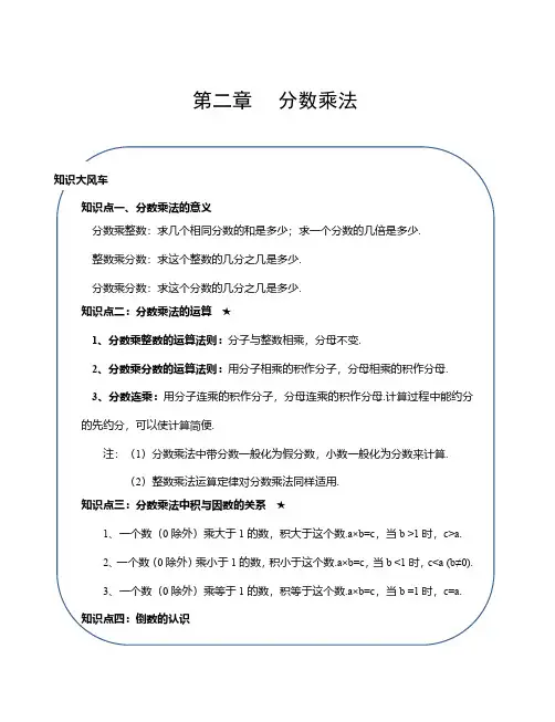 苏州苏教版六年级数学上册第二单元《分数乘法》知识点整理+测试卷及答案