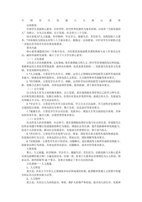 中国学生发展六大核心素养