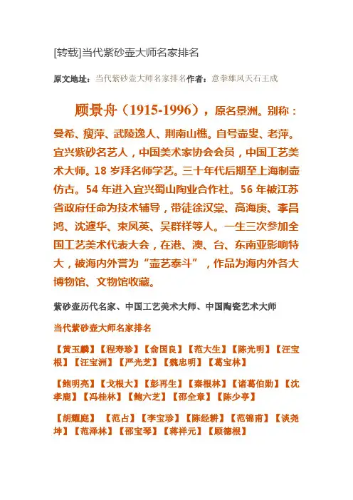 中国紫砂壶名家