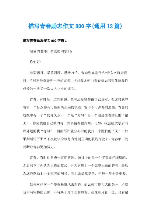 描写青春励志作文800字(通用12篇)