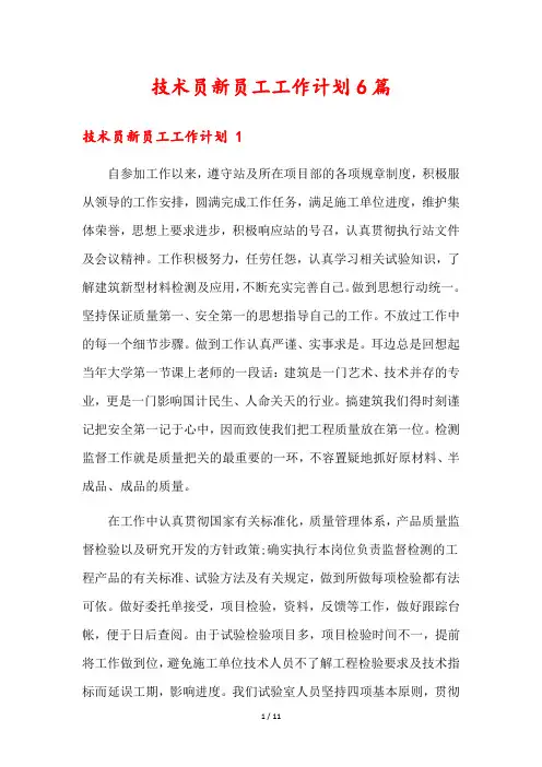 技术员新员工工作计划6篇