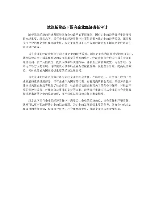 浅议新常态下国有企业经济责任审计