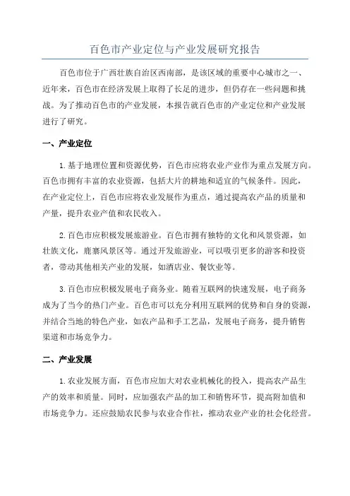 百色市产业定位与产业发展研究报告