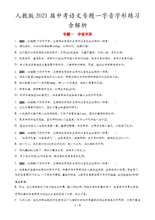 人教版2021届中考语文专题一字音字形练习含解析