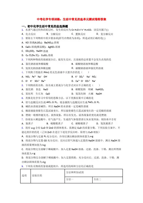 中考化学专项训练：生活中常见的盐单元测试卷附答案