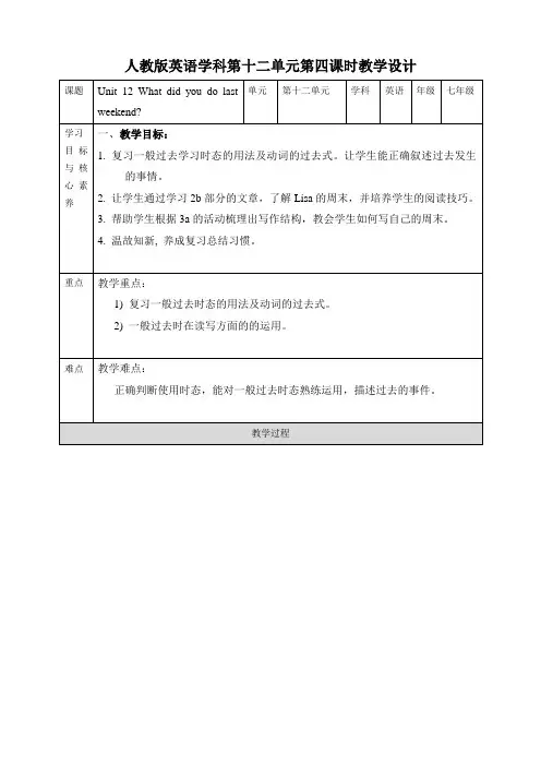 初中英语七年级下册 Unit 12 What did you do last weekend