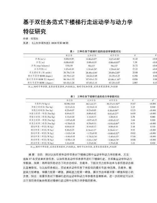 基于双任务范式下楼梯行走运动学与动力学特征研究