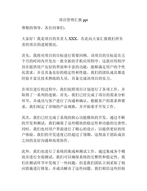 项目管理汇报ppt