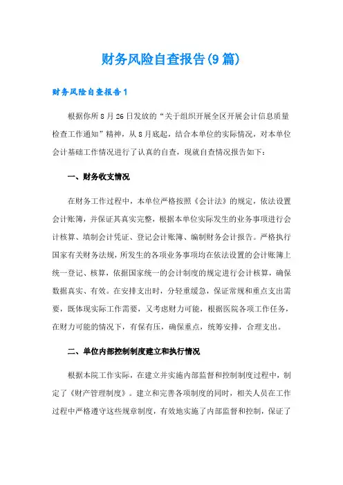 财务风险自查报告(9篇)