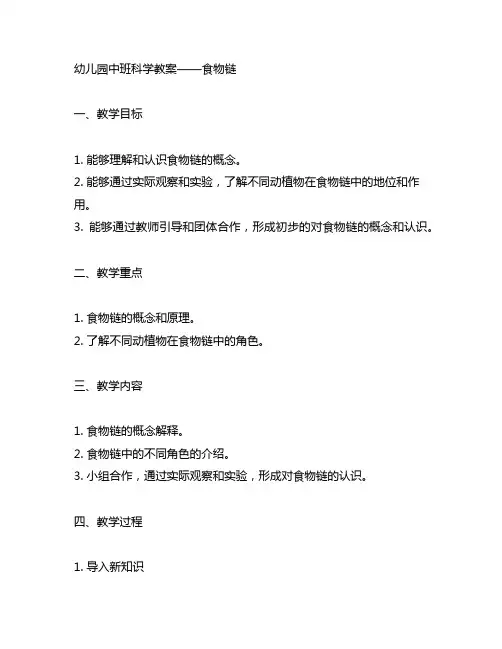 幼儿园中班科学教案——食物链 幼儿园科学教案