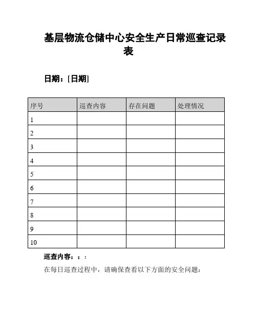 基层物流仓储中心安全生产日常巡查记录表