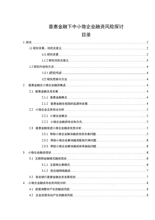 【普惠金融下中小微企业融资风险问题研究10000字(论文)】