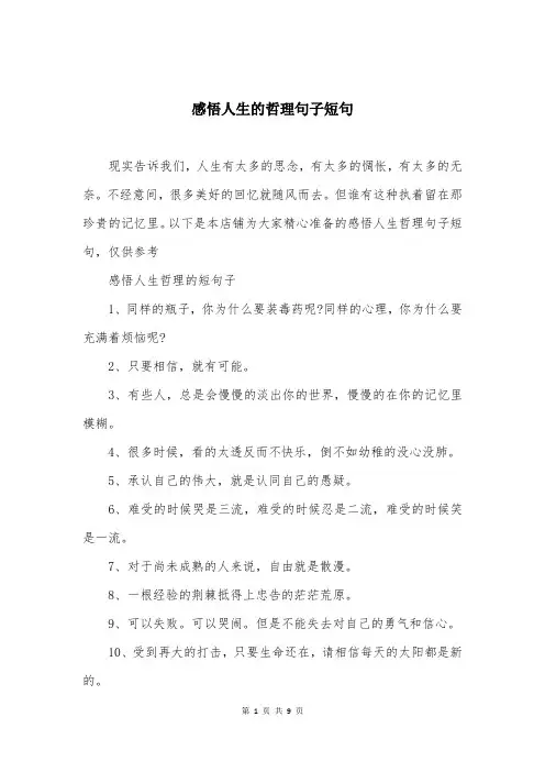 感悟人生的哲理句子短句
