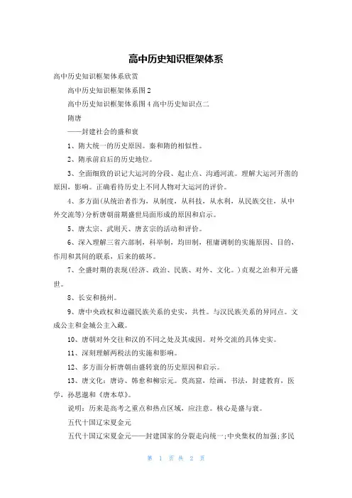 高中历史知识框架体系