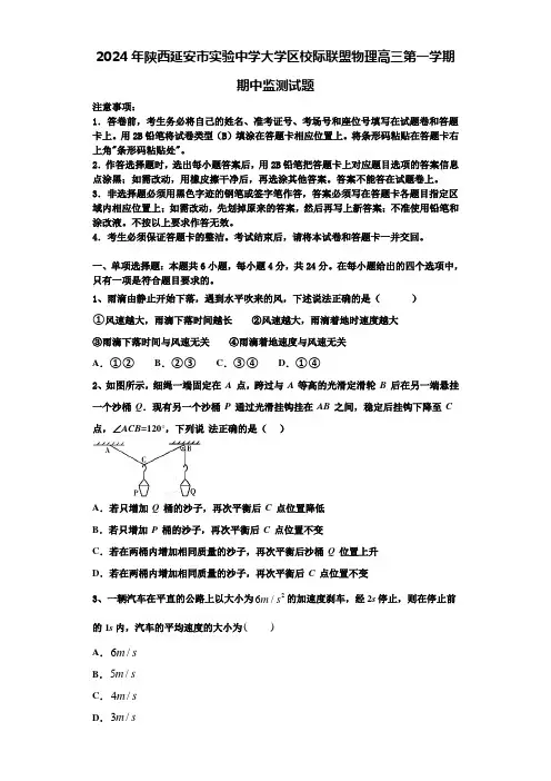 2024年陕西延安市实验中学大学区校际联盟物理高三第一学期期中监测试题含解析