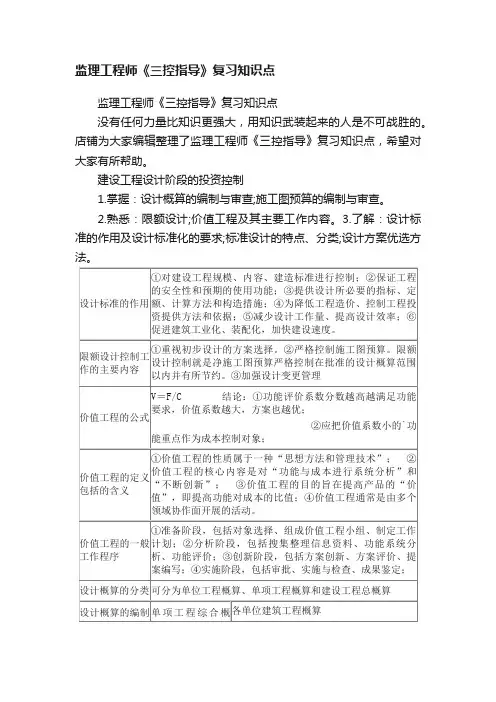 监理工程师《三控指导》复习知识点