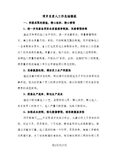 项目负责人工作总结模板(4篇)