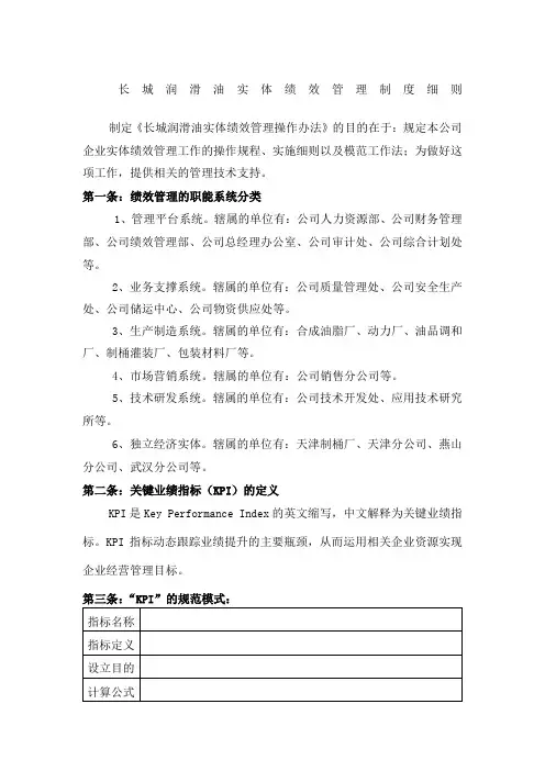 润滑油公司实体绩效管理制度细则