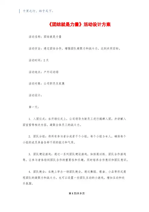 《团结就是力量》活动设计方案