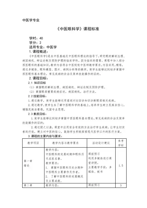 《中医眼科学》课程标准